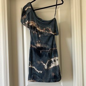 LOVE one shoulder glitter blue pattern bodycon dress